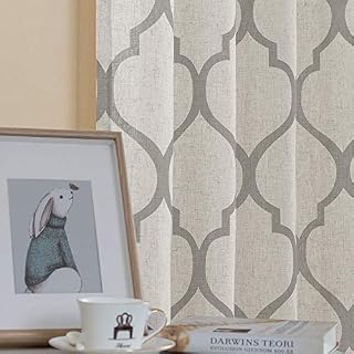 jinchan Printed Curtain Moroccan Tile Linen Textured Curtains Panels Bedroom Living Room Lattice