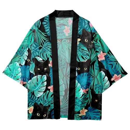 Image of LAI MENG FIVE CATS Women's Funny Cute Cat Cardigan Lightweight Kimono Loose Cover up Blouse Tops