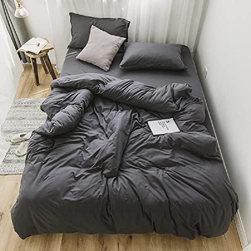 Amwan Solid Grey Duvet Cover Jersey Knit Cotton Bedding Set King Charcoal Grey Solid Comforter Cover Super Soft T-Shirt Cotton Quilt Cover Set 1 Duvet Cover With 2 Pillowcases Luxury Bedding Set #TOP1