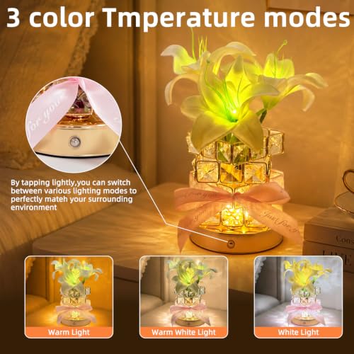 Lily Flower Lamp Cordless Touch LED Night Light Decor Gift for Women(White) by HAKSEIFA - Used condition - Image 2