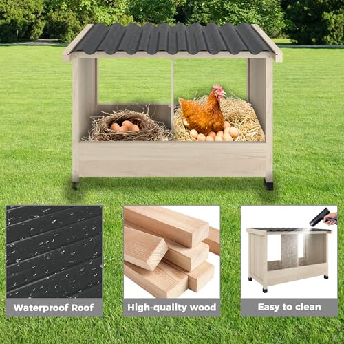 Chicken Nesting Box, 2 Holes Wooden Nesting Box, Hens-Wall Mounted or Floor Use, Chicken Coop Accessorie with PVC Roofing, Preventing Egg Falls, Easy to Assemble, Backyard and Farms - Image 6