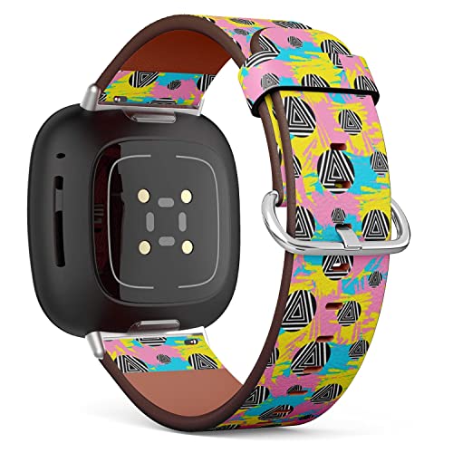 CJBROES Replacement Leather Watch Band, Compatible with Fitbit Versa 3 and Fitbit Sense of Wristband Bracelet Accessory - Colorful Brush Strokes
