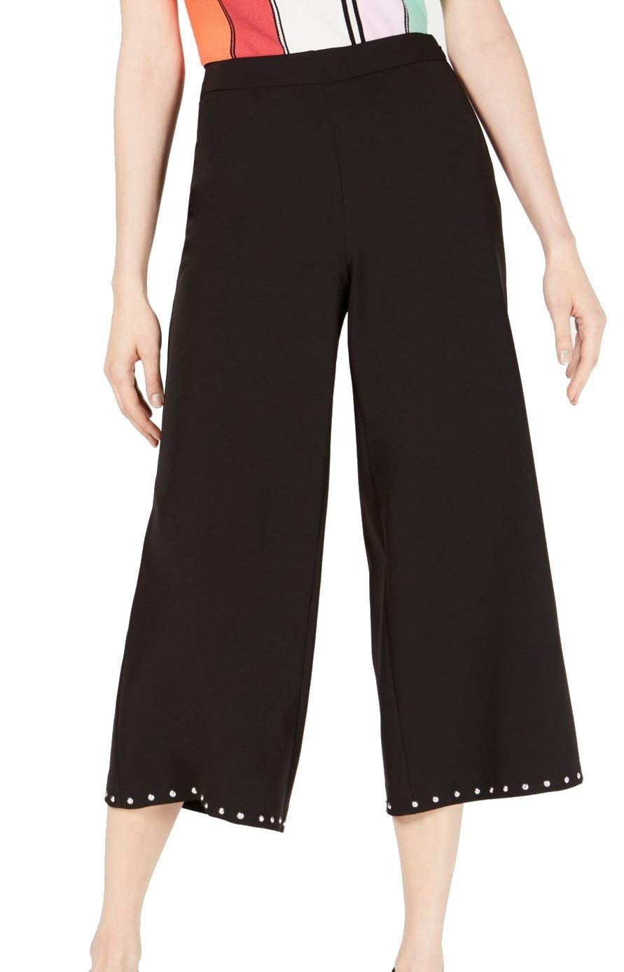 Bar III Womens Studded Cropped Wide Leg Pants Black 8