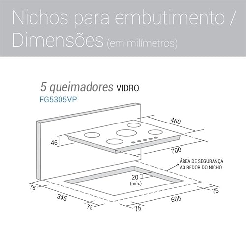 Cooktop Tri-chama Central 5 Bocas Esmaltado Preto a gás - SUGGAR - FG5305VP