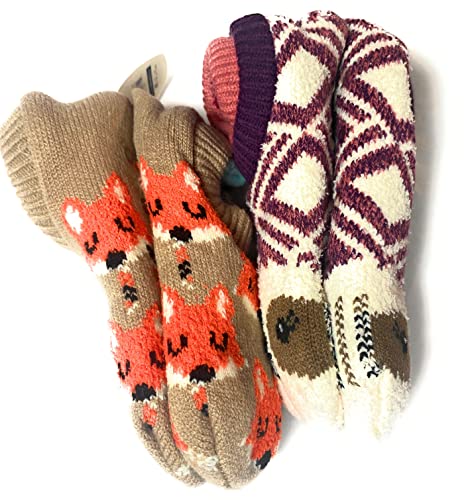3 Pack fuzzy Fun Slipper Socks Women's Shoe Size 4-10 ~ Safety Dots Non-Slip Grippers3