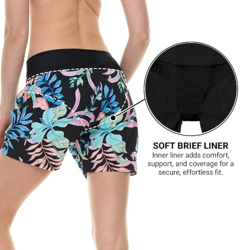 Image of Hurley 5 inch /7 inch High Waisted Swim Shorts Women, Board Shorts with Pockets & Inner Liner, Quick Dry Swim Trunk, UPF 50+