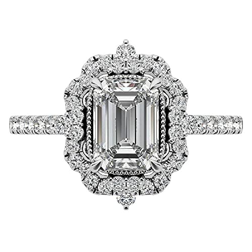 3.9 CT Emerald Cut Colorless Moissanite Engagement Ring Wedding Band Gold Silver Eternity Solitaire Ring Halo Ring Vintage Antique Anniversary Promise Gift Her, Designer Bridal Ring