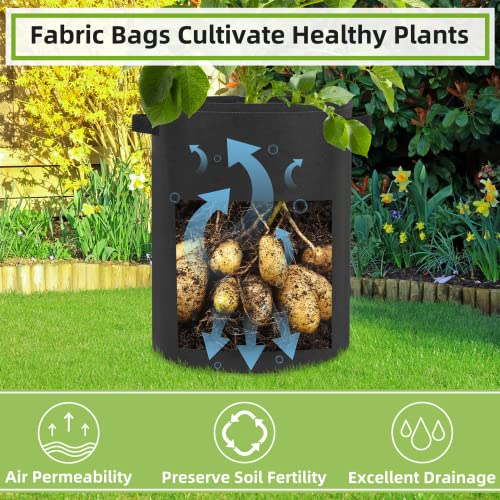 GreatBuddy 4-Pack Potato Grow Bags, 7 Gallon Thick Fabric Pots for Plants, Harvest Windows & Sturdy Handles, Labels Included,Black