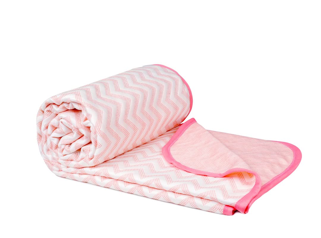 BSB HOME 100% Cotton Reversible Dohar Double Bed, Soft Lightweight Bed Blanket, AC Dohar Blanket for Summers/Winter (Size 90 inch by 88 inch, Pink & White, Gift Packing Bag)