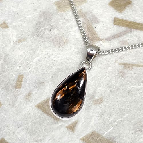 NANDARANI Greenland Nuummite Pendant Necklace with 18" Chain – Golden Nuummite Crystal – 925 Sterling Silver – Handmade Healing Jewelry for Men & Women2