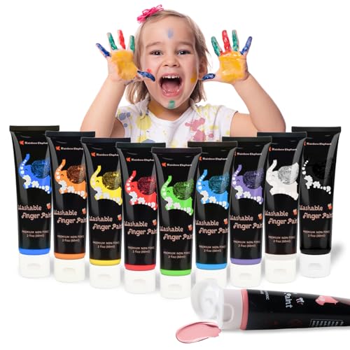 dellyy 60ml*10Pcs Fingerfarben Kinder Ungiftig, Gouache Farben Set, Fingerfarben, Abwaschbare Fingerfarben für Kinder, Baby Fingerfarbe, Finger Paint Set, 10 Farben, für Kinder ab 3 Jahren