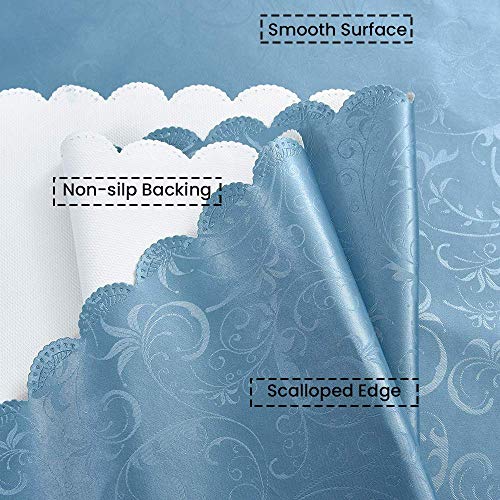 Image of Romanstile Waterproof Vinyl Tablecloth Round, 60 x 60 Inch, Flower Blue | Flannel Backing Wipeable Table Cloth, Heavy Duty Plastic PU Table Cover for Kitchen Dining, Indoor & Outdoor Use