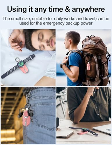 Keychain Portable Charger for IOS,3000mAh Mini Power Bank for Apple Watch,Travel Wireless Magnetic Battery Pack Compatible with Apple iWatch Accessories Series 9,8,UItra,7,6,5,4,3,2,1,SE,Nike,Pink