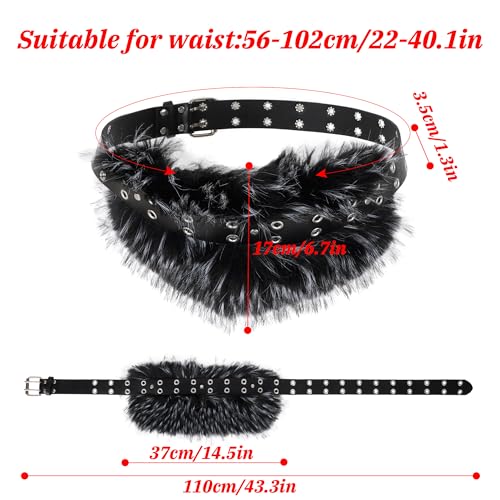 U Scinan Edgy Faux Fur & Studded Belt for Women – Gothic-Inspired Waist Chain Perfect for Costumes & Special Occasions 5