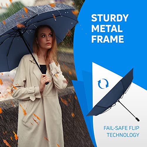 Rain-Mate Compact Travel Umbrella - Pocket Portable Folding Windproof Mini Umbrella - Auto Open And Close Button And 9 Rib Reinforced Canopy (Navy Blue) #TOP4