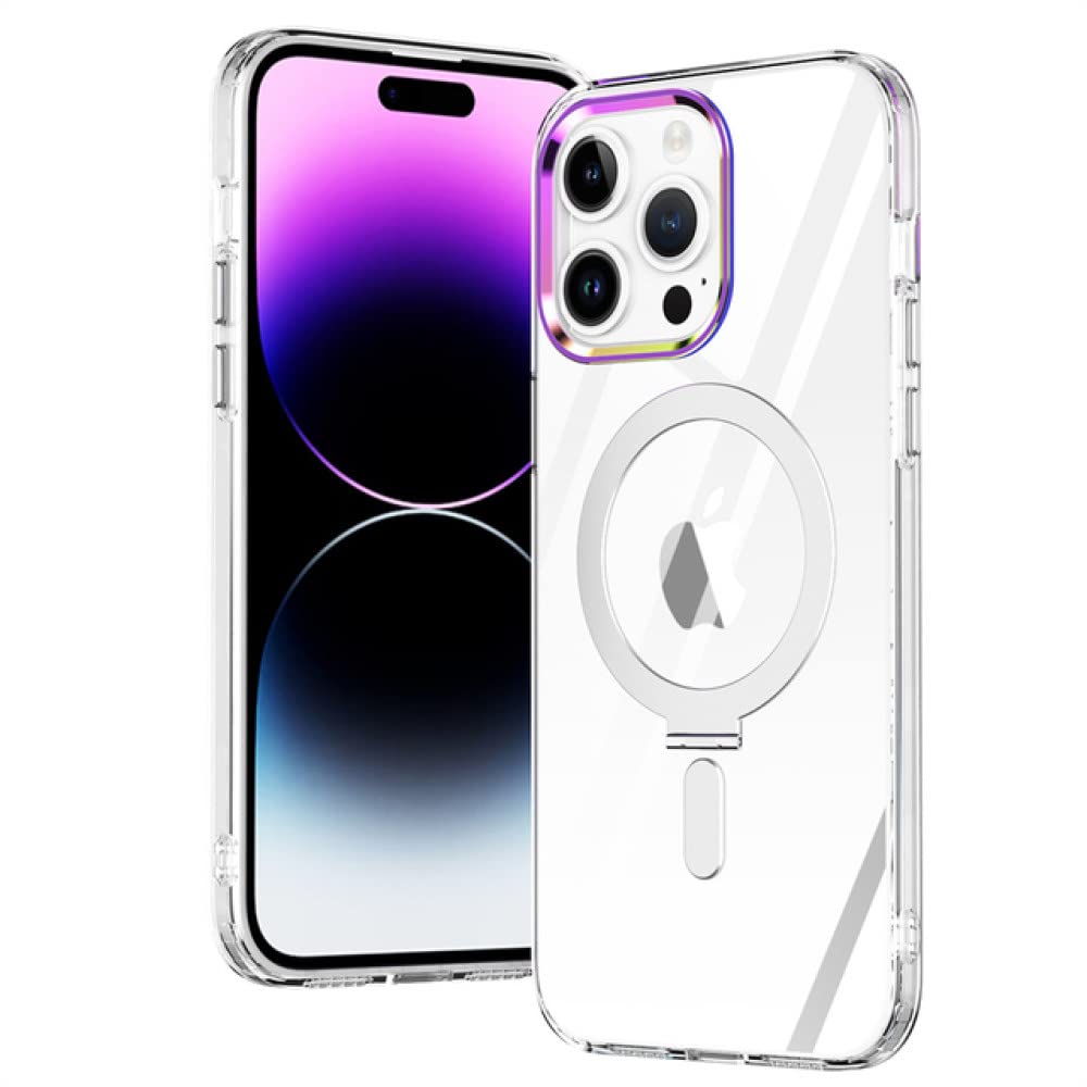 Coque transparente iPhone 13 avec support invisible et charge magnétique bleu ciel