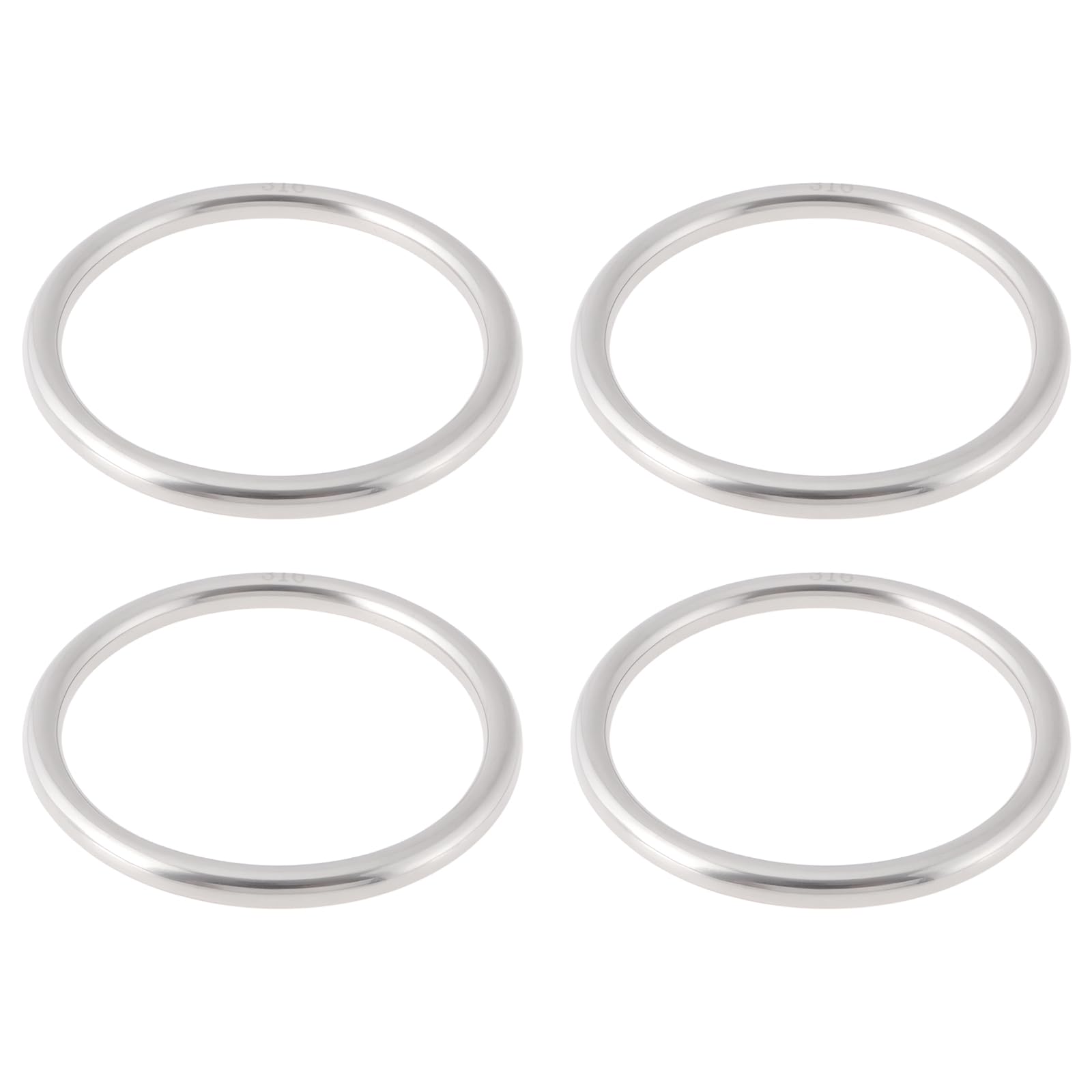 Briny River 4Pcs 316 Stainless Steel Round Ring Id 50Mm Thick 5Mm Welded O-Rings Marine Rope Webbing Mooring