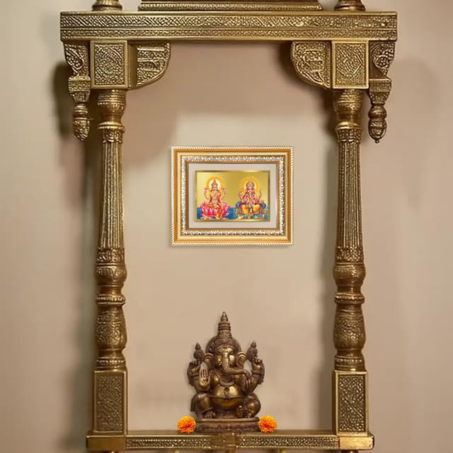 Image of DIVINITI Lakshmi Ganesh 24K Gold Plated Foil Wall and Tabletop Photo Frame for Home Decor, Puja Room, Luxury Gifting | DG Frame 112 S2 (21.5x17.5 CM)