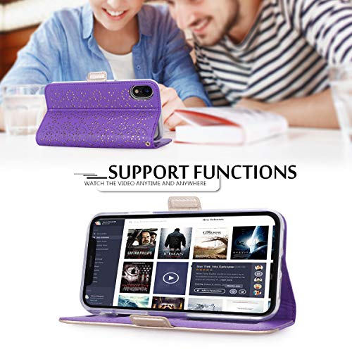 Homelove WWW iPhone XR Wallet Case, [Luxurious Romantic Carved Flower] Leather Wallet Case with [Inside Makeup Mirror] and [Kickstand Feature] for Apple iPhone XR Case (2018) Purple - Thumbnail 5