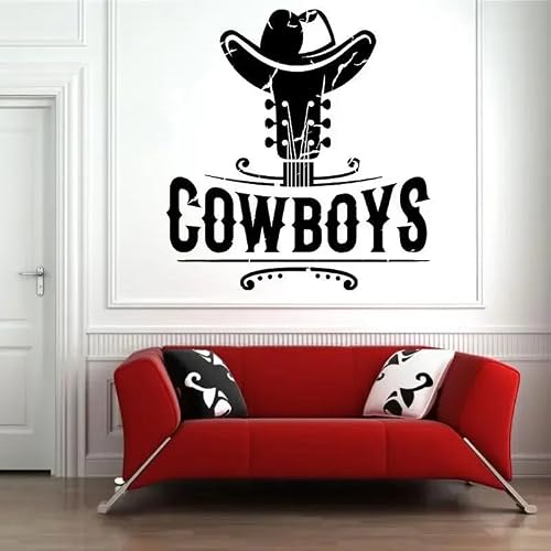 Vinyl Wall Decal Western Home Cowboy Hat Texas Ranch Wild West Music Guitar Sticker Home Living Room Bedroom Decoration 42x45cm