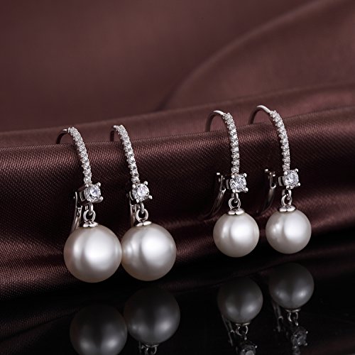 Jiamiaoi Pearl Dangle Earrings 925 Sterling Silver Pearl Earrings for Women 10mm White/Black Pearls2