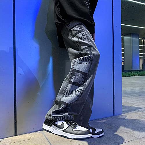 Harajuku Men's Jeans Bear Print Jeans Straight Loose Old Jeans Four Season Commuter Jeans Gothic Jeans3