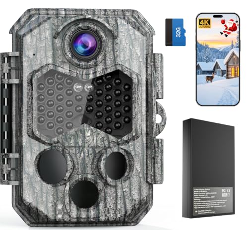 CoolifeX Caméra de Chasse,Vidéo 4K H.264 60MP, Batterie Rechargeable 10000 mAh, WiFi Camera Chasse avec Carte SD Intégrée, Camera Infrarouge Vision Nocturne, Détecteur De Mouvement, Grand Angle 130°