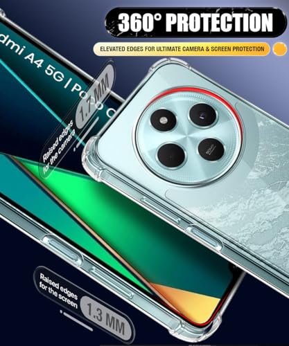 Image of WOW IMAGINE Ultra-Hybrid Clear Back Case for Redmi A4 5G | Poco C75 5G | 14C 5G | Poco M7 | Shockproof Design | Camera Protection Bump | Hard Clear Mobile Back Cover with Cushioned Edges - Transparent