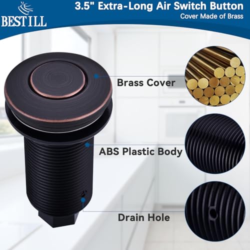 Image of BESTILL Garbage Disposal Air Switch Kit-UL Listed, Cordless Sink Top Switch Button for Waste Disposer, 3.6 inch Long Push Button with Brass Cover, Oil Rubbed Bronze, Compatible with all Garbage Disposals