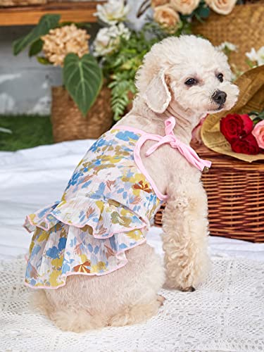Qwinee Dog Dresses Flower Print Cat Dog Ruffle Trim Self-Tie Vest Dress Breathable Dog Shirt Skirt Pet Costume For Puppy Small Medium Girl Dogs Cats Kitten Multicolor Xs #TOP3