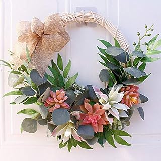 Redsa Artificial Succulent Wreath, Summer Fall Wreath for Front Door Home Office, Fake