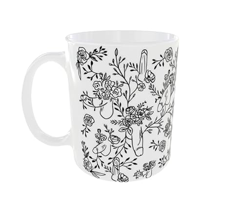 Floral Line Art Penis Mug | Funny Minimalist Adult Mug | Botanical Phallic Design | 11 oz & 15 oz Coffee Cup | Gift for Him or Her (15, Fluid Ounces)