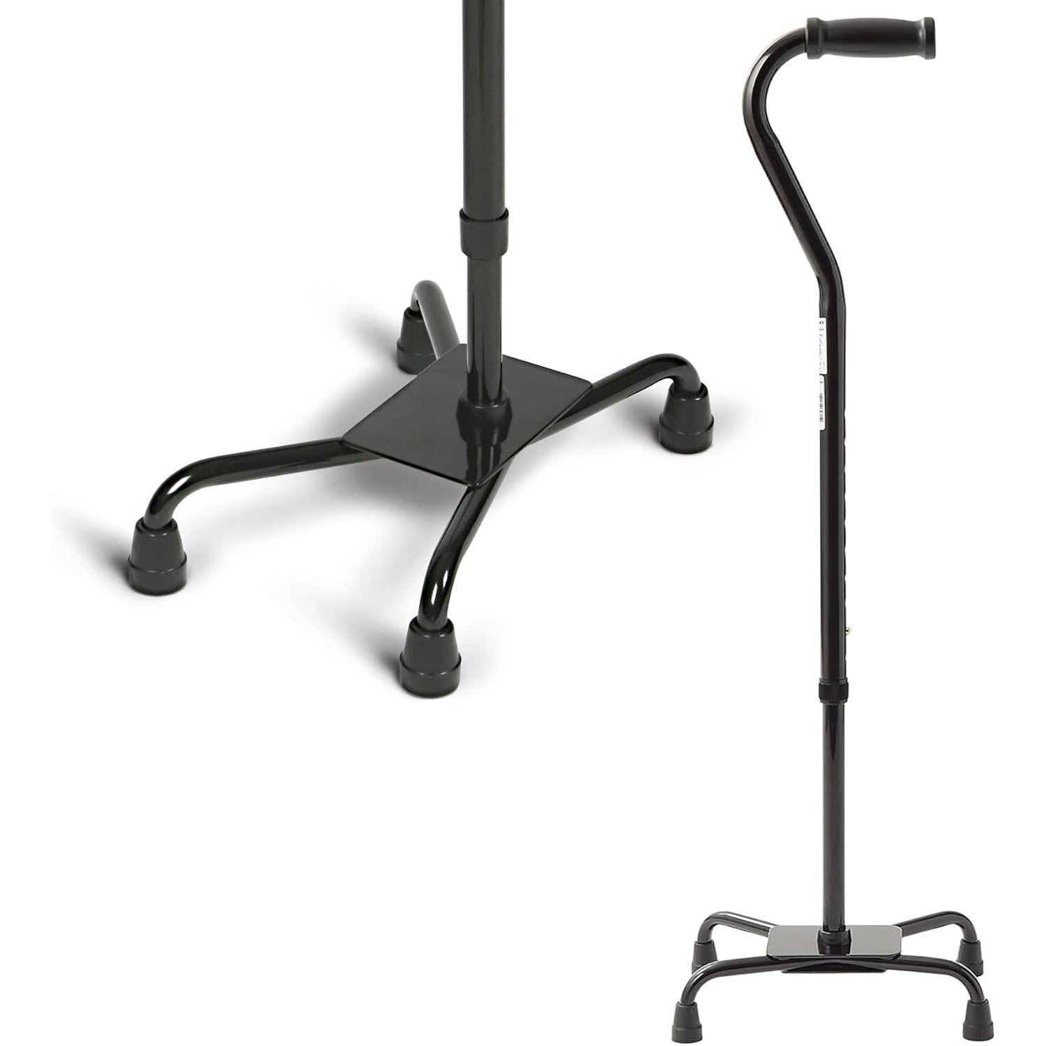 Medline Aluminum Quad Cane with Large Base for Balance, Knee Injuries, Leg Surgery Recovery & Mobility, Portable, Lightweight Walking Aid for Seniors & Adults