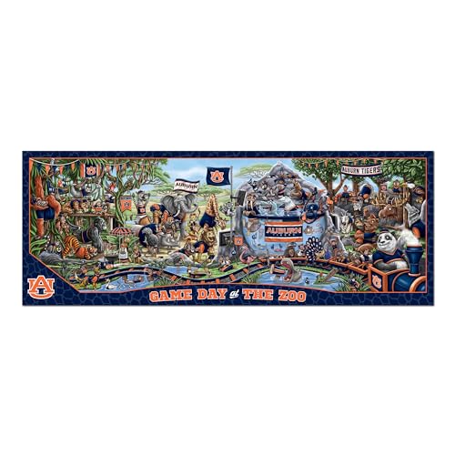 Image of YouTheFan NCAA Auburn Tigers inchGame Day At The Zoo inch 500 Puzzle | 500 Pieces, 10.5 inch X 28 inch Size, Original Hand Drawn Artwork, Funny Zoo Scene, Officially Licensed, Team Specific