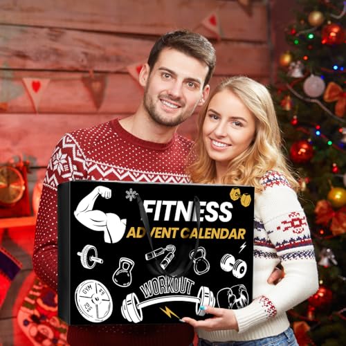 iZoeL Adventskalender Fitness Gear 2025 Männer Frauen Teenager, Sportskalender Fitnessliebhaber Weinachtskalender 24 Heimfitness Werkzeug wie Bungswiderstandsbänder, Zughilfen, Handschuhe,Springseil
