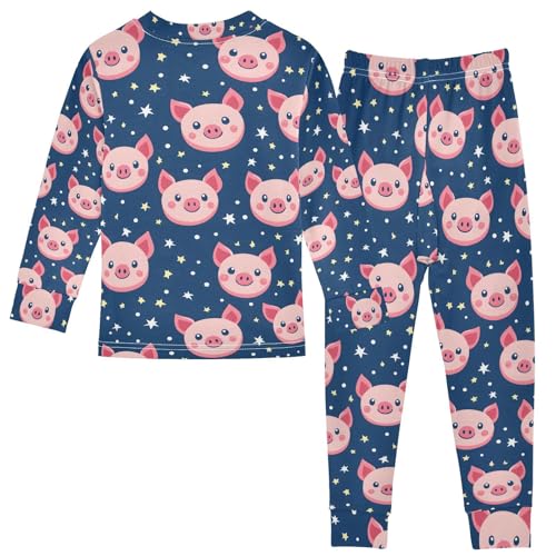 ALAZA Starry Pig Piggy Blue Pajamas Long Sleeve Sleepwear 2-Piece Pajama Set2