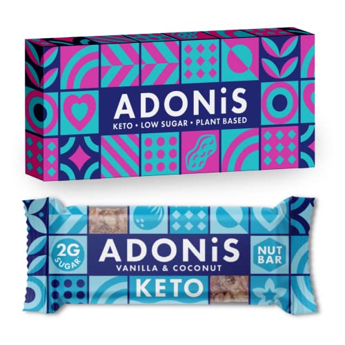 Adonis Low Sugar Bar - Barre aux Amandes et à la Vanille Sans Sucres Ajoutés | 100% Naturelle, Faible teneur en Sucre et Glucides, Sans Gluten, Vegan, Paleo, Superfood (5 barres)