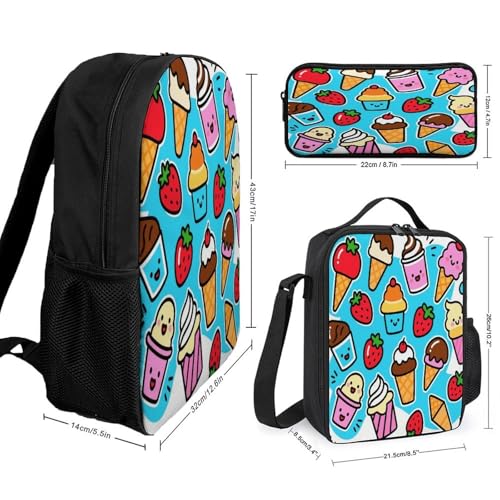 Sweet Ice Cream 3pcs Lightweight Travel Backpack Printed Backpack With Lunch Pack Storage Box Case2