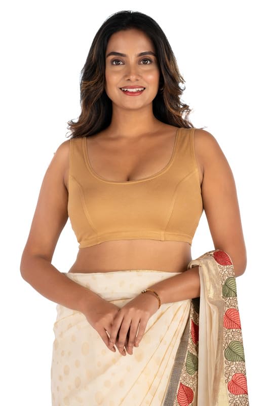 Image of Abhi Cotton Readymade Saree Blouse for Women- Sleeveless, U-Neck, Regular-fit, Stretchable, Pull-on Style