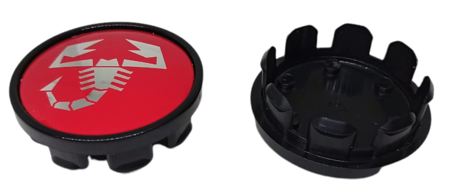 Set 4 Tappi Coprimozzo Copri Mozzo con Scorpione Diametro 50 mm Compatibili per ABARTH Cerchi Essesse Coppe Coppette per Cerchi in Lega Diametro 50 mm Rosso Argento