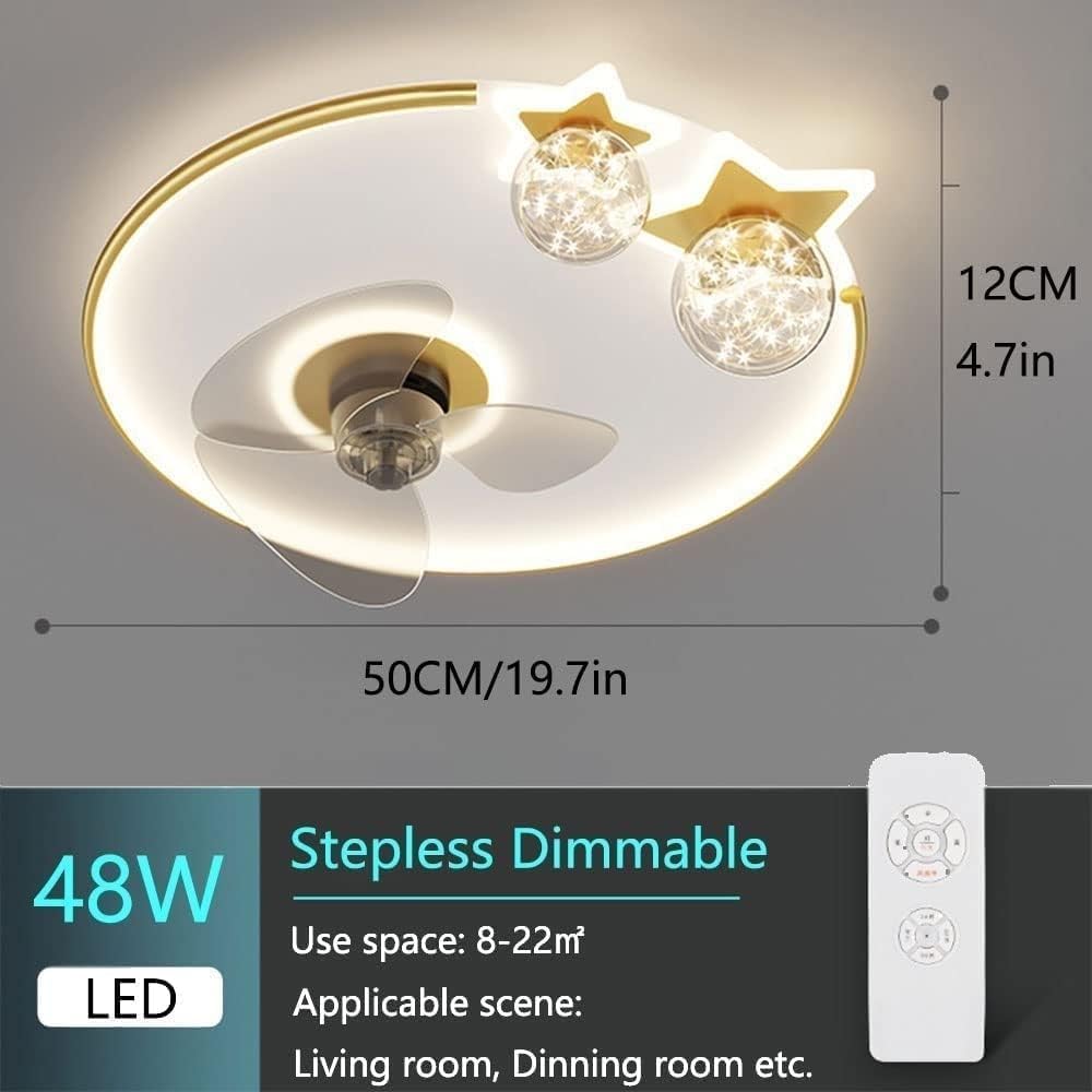Modern 6 Speed Ceiling Fan Light Nordic Creatived Low Profile Led Ceiling Fans Lamp Kids Room Mute Ceiling Fan Lights Stepless Dimmable Flush Mount Ceiling Light Fan for Bedroom/D