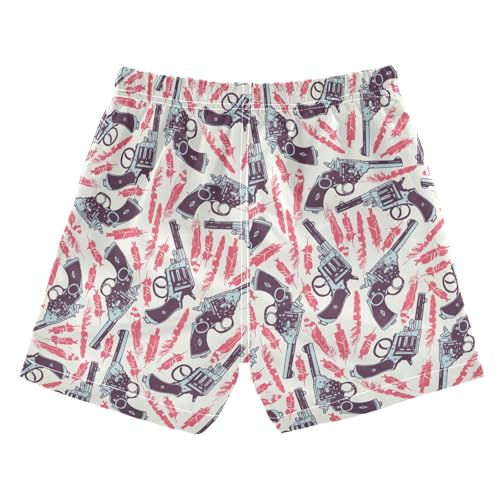 Boys Swim Trunks Quick Dry Retro Gun Beach Board Shorts with Mesh Lining Youth Swimwear 2-12T2