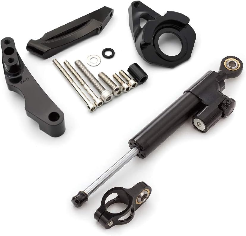 FXCNC Motorcycle CNC Steering Damper Stabilizer Buffer Control Bar With Mounting Bracket Kit Full Set Compatible with GSXR600 GSX-R600 GSR750 K4 2001-2005, GSXR750 GSX-R750 2000-2005