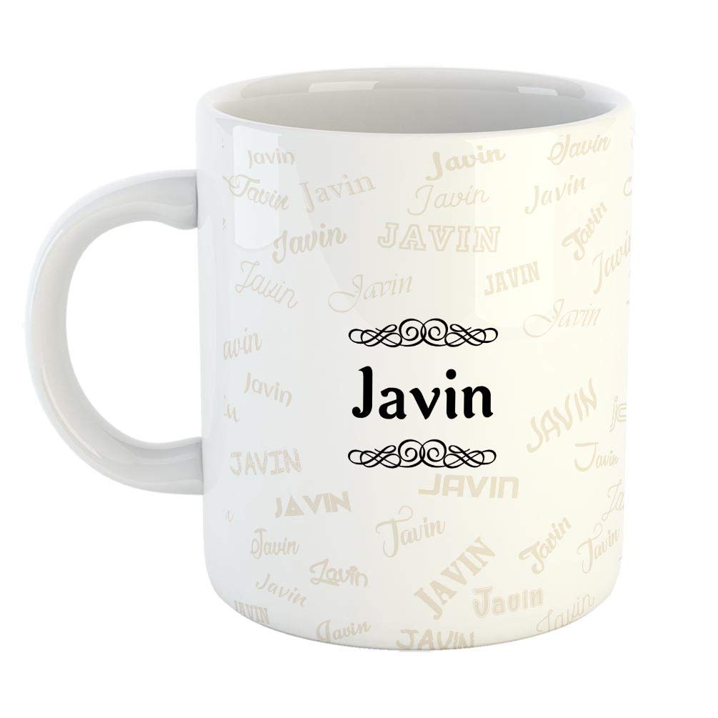 FurnishFantasy Ceramic Coffee Mug - Best Personalised Gift for Happy Birthday, Color - White, Name - Javin