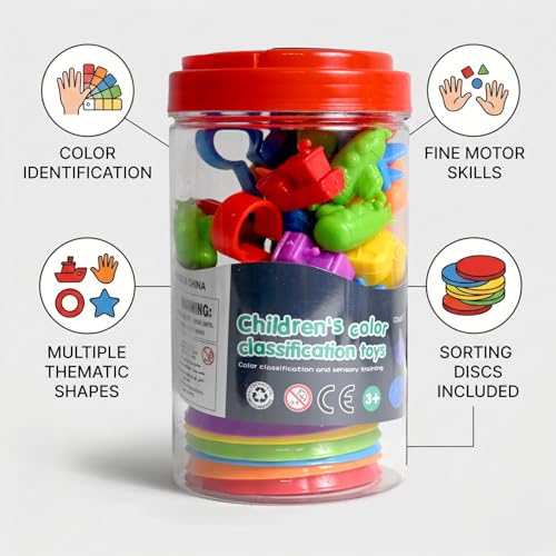 Image of BeFunky Counting Matching Game with Sorting Bowls, Color and Sensory Montessori Educational Learning Toys Set Gift for Toddlers Preschool Age 3+ Years Old (Vehicle Box)