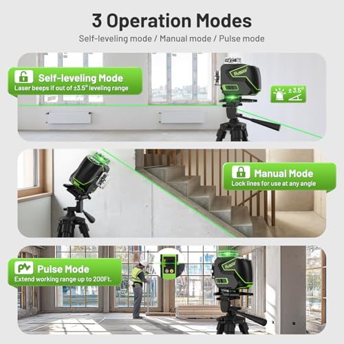 Huepar Laser Level 360 Self Leveling, S04CG Pro 4 x 360° Bluetooth Green Lazer Leveler Tool - Pulse Mode, LCD Screen, Magnetic Bracket, Rechargeable 4D 16 Lines Laser Level for Construction/Tile/Floor — view 4