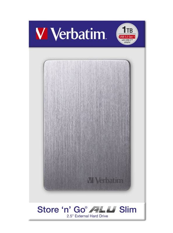 Verbatim Store 'n' Go ALU Slim,1 to, Space Grey, Disque Dur Externe, USB 3.2 GEN 1, Disque Dur Externe en Aluminium, pour Windows & Mac OS X, Disque Dur Portable