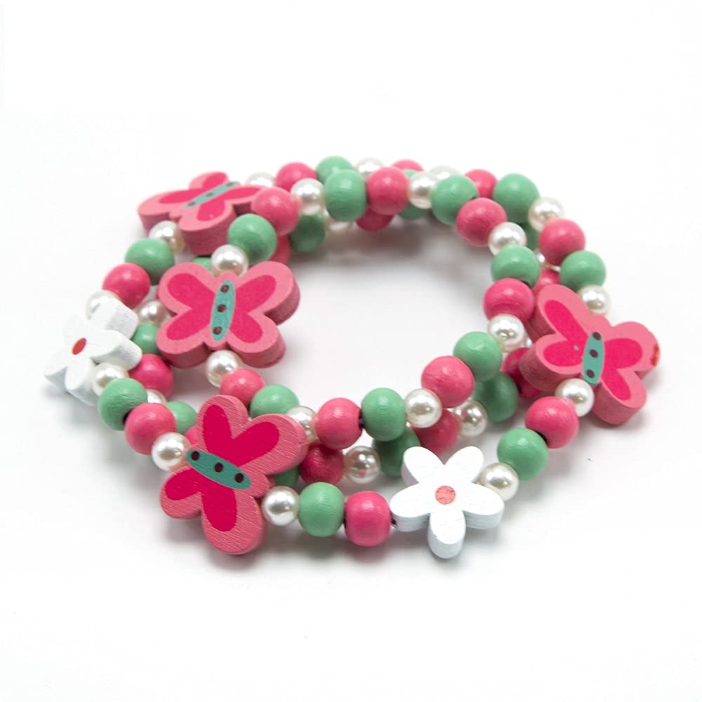 El Regalo Kids/Toddlers/Girls Wooden Beads Handmade Necklace & Bracelet Jewelry Sets (1 Necklace & 1 Bracelet) : Kids Princess Jewelry Set (Butterfly Kids Jewelry Set) 3
