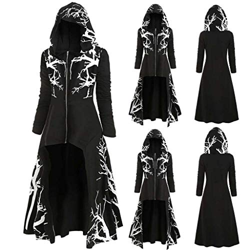 Gothic Kleidung Damen Große Größen, Steampunk Halloween Kostüm Sexy Gruselig Kapuzenkleid Hinten Lang Vorne Kurz Mantel Langarm Reißverschluss Cape Cosplay Fasching Outfit Festliche Casual Cover Up