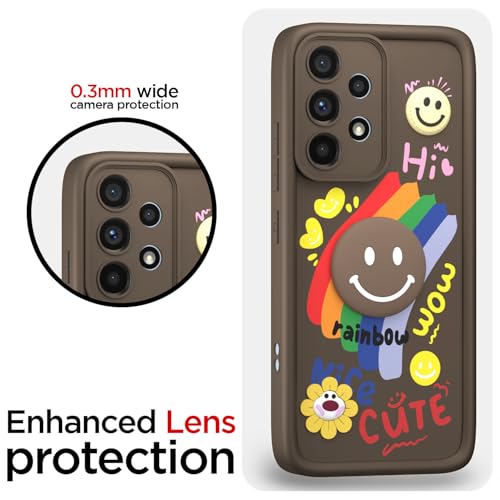 Image of Pikkme Back Cover for Samsung Galaxy A53 5G | Soft Silicone| Cute Rainbow Smile & 3D Cartoon Flower Design | Shockproof Raised Camera Protection Bumper Case (Brown)